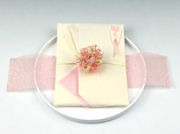 結納-略式結納品- 結納金封フルールB【水引コサージュ・白丸盆付】