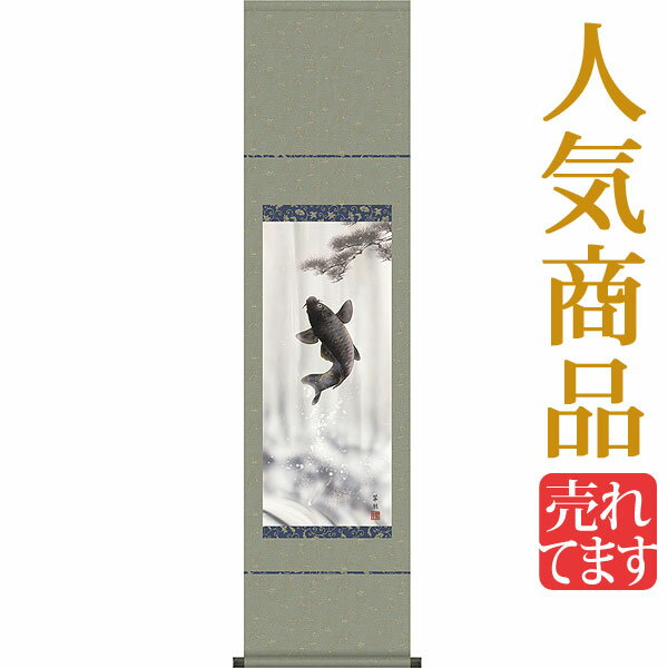 端午の節句掛軸 掛け軸 跳鯉 鈴木翠朋 【尺幅（長）】約横35×縦140cm d5220 端午の節句 初節句 出産 子どもの日 こどもの日 子供の日 鯉 鯉のぼり こいのぼり 昇鯉 登竜門 夫婦鯉 開運 縁起 吉祥 選挙
