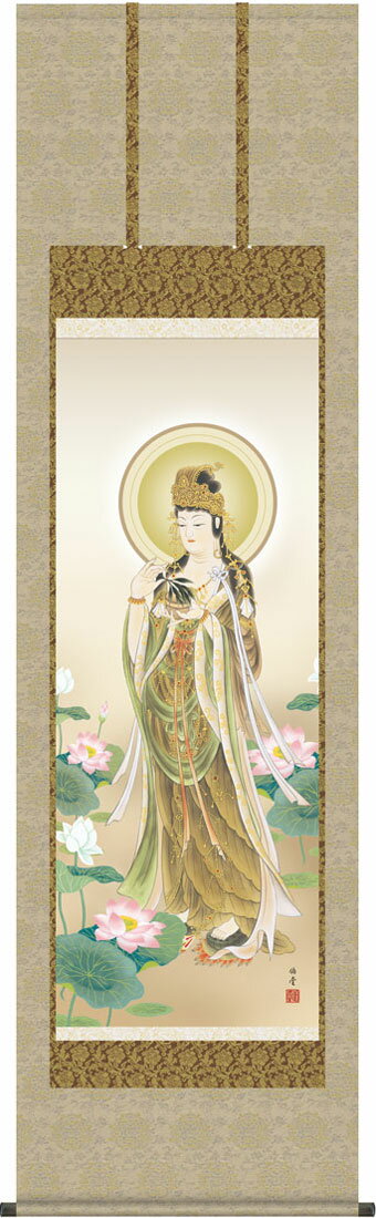 掛軸 掛け軸 蓮上観音 小川伯堂 尺五立 約横54.5×縦190cm【送料無料】g6170 KZ3E1-K125 仏画 法事 法要..