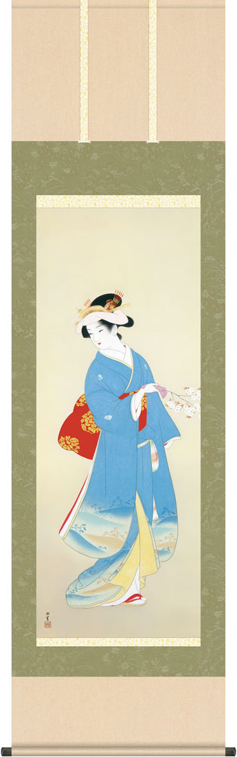掛軸 掛け軸 春信 上村松園 尺五立 約横54.5cm×縦190cm g7007 KZ5G9-168 日本画 巨匠 お祝い 御祝 贈答 贈り物