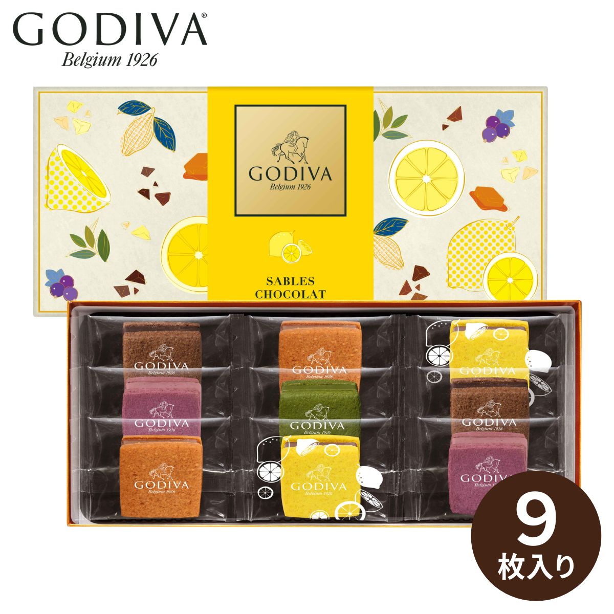 乐天商城 - GODIVA サブレショコラ瀬戸内レモンアソートメント 9個入(承り期間：8月23日まで) ゴディバ チョコレート ギフト プレゼント 焼き菓子 サブレ チョコガナッシュ 期間限定 レモン 宇治抹茶 カシス キャラメル セレクション ボックス 高級 定番