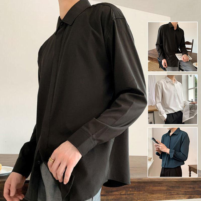 シャツ メンズ 長袖 とろみ カジュアルシャツ 無地 長袖シャツ カジュアルシャツ 春秋