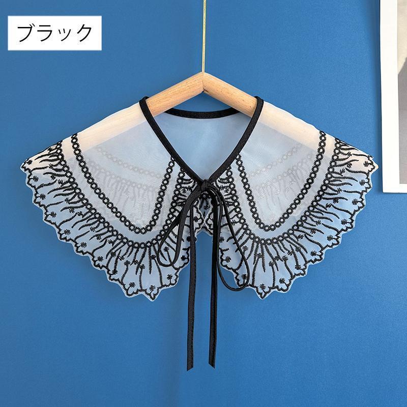 付け襟 つけ襟 レディース 花柄 透け感 シアー 刺繍 レース風 リボン 白襟 重ね着風 レイヤード風 ブラウス襟 おしゃれ かわいい フェミニン 大