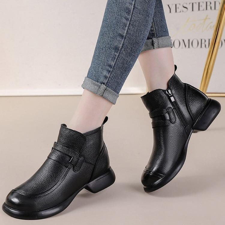 ブーツ レディース 牛革 本革 ローファースタイル サイドジップ くるぶし丈 革靴 ワークブーツ やわらか