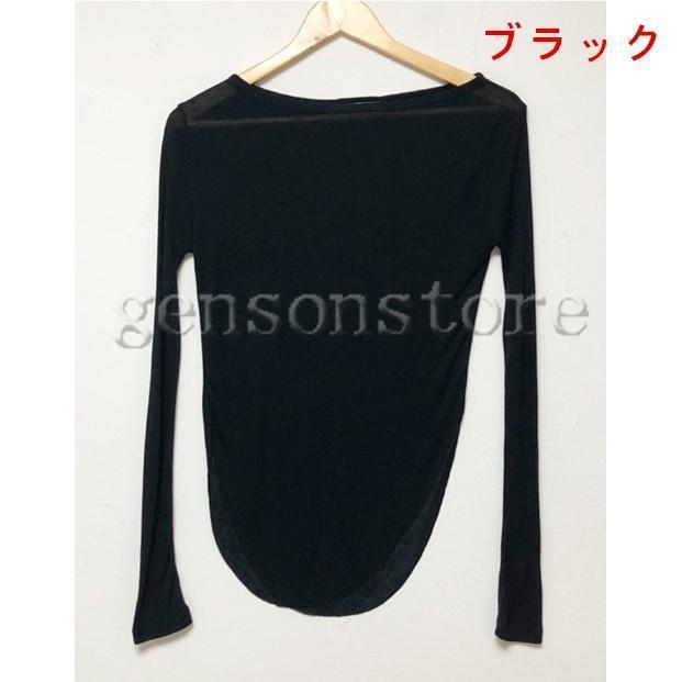 レディース 長袖 Tシャツ 丸襟 無地 スリム スリット入り カットソー シンプル カシュクールTシャツ 透け感 美しい 超薄手 トップス 春秋新作