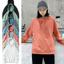 パーカー レディース ゆったり プルオーバーパーカー 秋服 秋物 トップス 長袖 パーカ 無地 100%綿