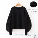 シャツ ブラウス レディース トップス パフスリーブ ゆったり 長袖 tシャツ 春秋 大きいサイズあり 大 無地 50代 黒 カジュアル