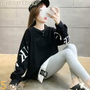 Tシャツ レイヤード風 ラウンド襟 英字 カジュアルトップス ビッグシルエット レディース トップス