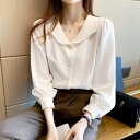 ブラウス レディース きれいめ 40代 春夏秋新作 長袖トップス 白 オシャレブラウス パフスリーブ シフォンシャツ vネック 上品 大人 通勤 ゆったり 30代 50代
