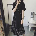 半袖ワンピース レディース ロングワンピ 水玉柄 プリーツワンピース 夏 ワンピース ロング丈 偽二枚 フェイクレイヤード サマーワンピース(4)