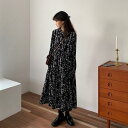 柄ワンピ ロング丈 ワンピース 長袖 レディース 花柄 ロングワンピ Aライン 花柄ワンピース 長袖ワンピース Aラインワンピース 体型カバー レトロ(4)