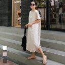 半袖ワンピース レディース ワンピース 夏 リネン ロングワンピ 無地 ゆったりワンピース 半袖 サマーワンピース マキシワンピース