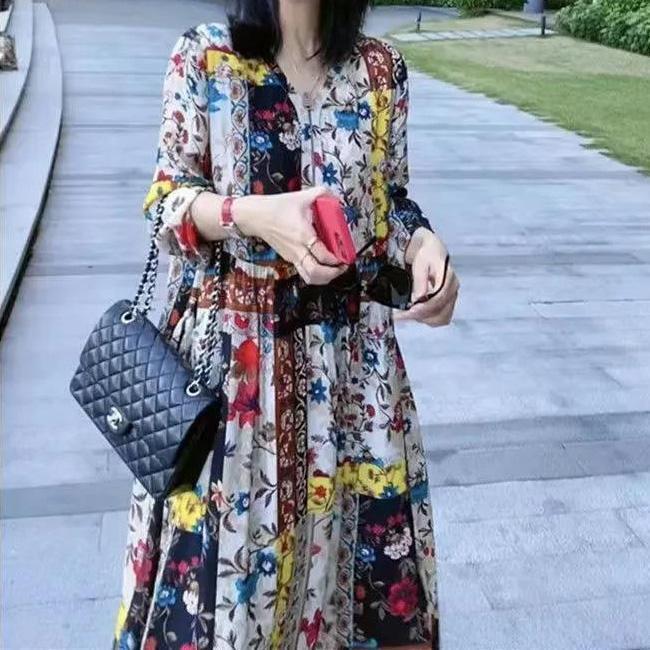 ワンピース 花柄ワンピース ミモレ丈ワンピース リゾート おしゃれ ボタニカル柄 Vネック シフォンワン..