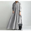 シャツワンピース ワンピース レディース ロングワンピース 長袖 秋 秋冬 春 ロング ロング丈 マキシ丈 長袖 40代 体型カバー ストライプ柄 ゆったり(4)