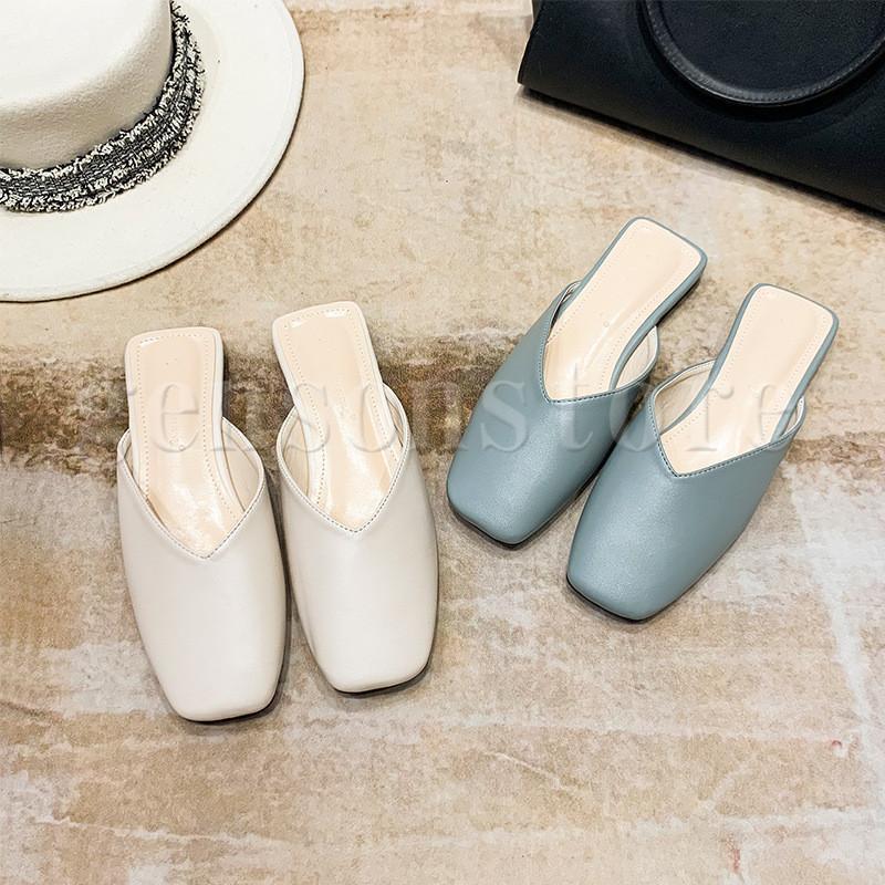 美脚ミュール 無地 シンプル 室外履き オフィス スリッパサンダル レディース パンプス スクエアトゥ フラットシューズ おしゃれ つっかけ 痛くない 春夏