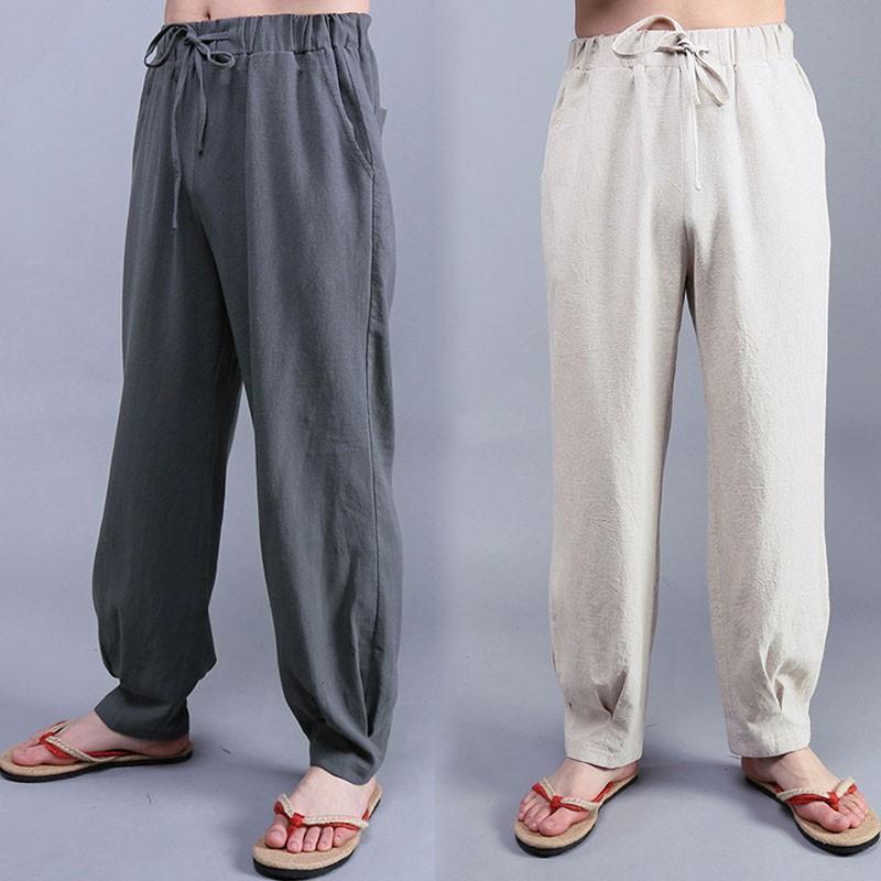 リネンパンツ メンズ ロングパンツ 綿麻 ウエストゴム ガウチョパンツ ワイド　サルエル ボトムス イージーパンツ カジュアルパンツ ゆったり 無地 涼しい