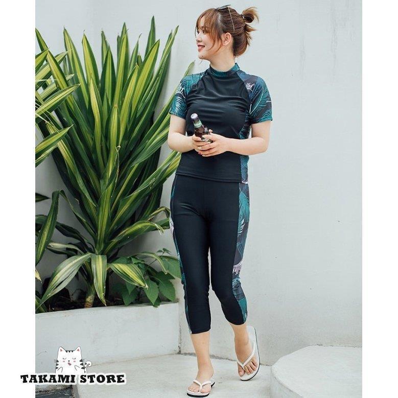 フィットネス 水着 黒 レディース 大きいサイズ 3l 4l 5l 6l 水着 体型カバー ラッシュガード 日焼け防止 露出少なめ ボタニカル柄 20代 30代 40代