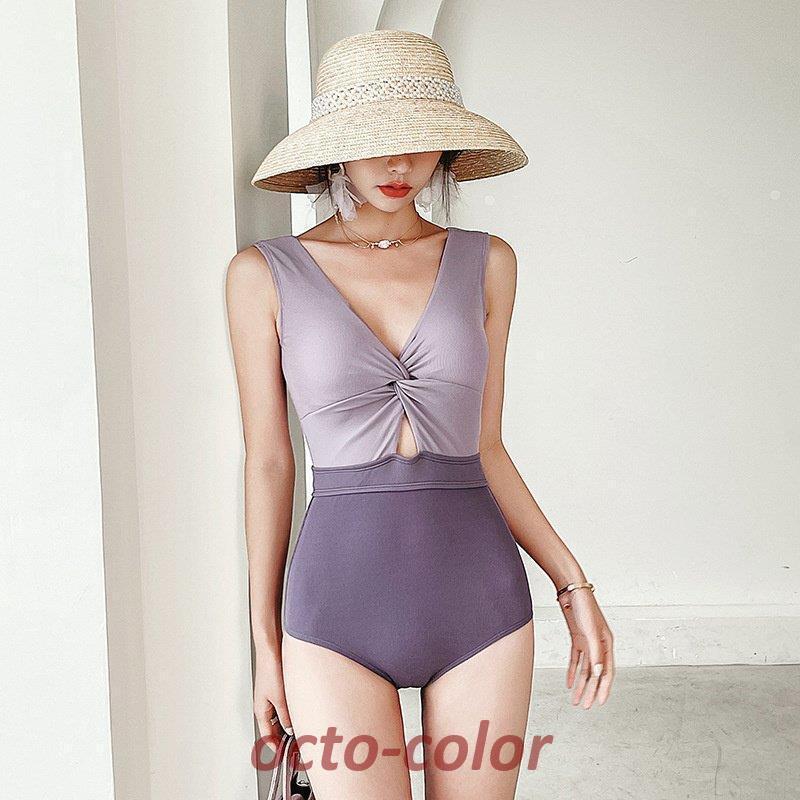 水着 2022年 新作 ハイウエスト オールインワン ワンピース水着 韓国風 スリムスタイル エレガント 上品 パープル ピンク リボン 可愛い プール 海