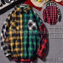 シャツ メンズ レディース 長袖 トップス アシンメトリー チェック柄 個性 配色 プルオーバー ゆったり 切り替え カジュアル 秋 体型カバー