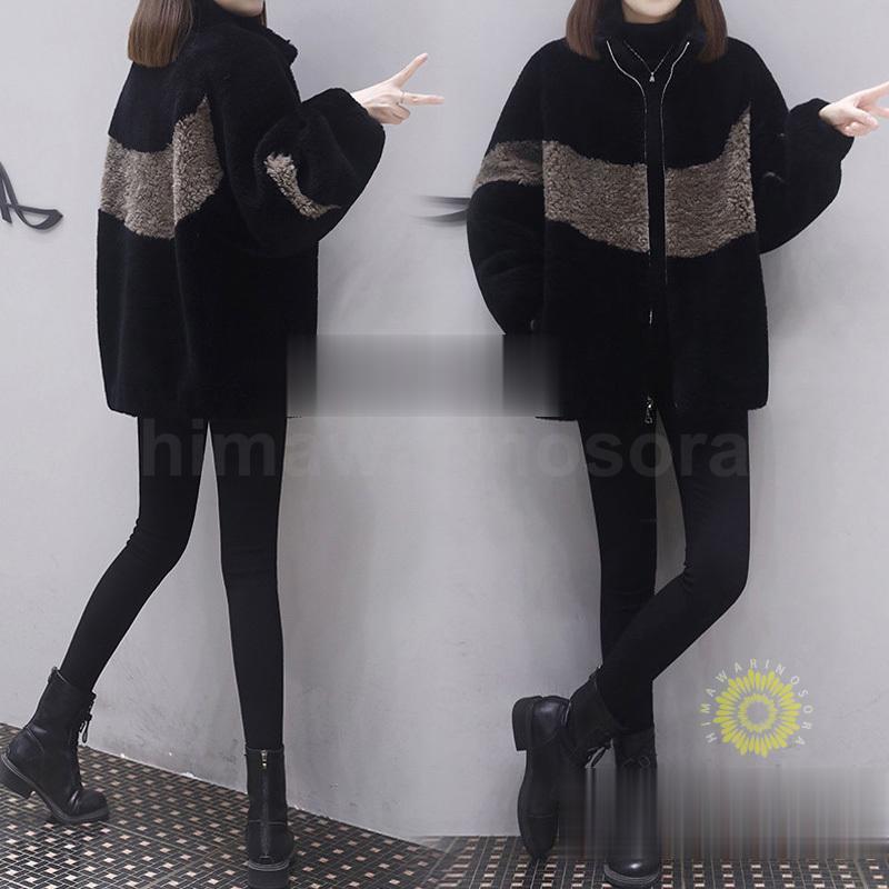 ファーコート エコボアコート レディース 冬 40代 新品 配色 ボア エコ毛皮コート モコモコ 暖かい ボアジャケット 韓国風アウター 通勤 大きいサイズ防寒着