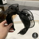 カチューシャ レディース ヘアアクセサリー リボン ドット柄 幅広 ワイド 太め オーガンジー シフォン 髪留め ヘッドドレス おしゃれ かわいい ブ