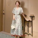 マキシワンピース レデイース ワンピース Vネック 半袖 夏 花柄 シフォン ロング丈 大きいサイズ 韓国風 リゾート オシャレ 着痩せ ゆったり 30代 40代 50代(4)