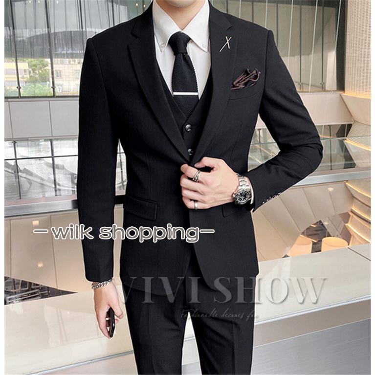 スリーピーススーツ ビジネススーツ メンズ スーツ スリムスーツ 上下セット 卒業式 入学式 成人式