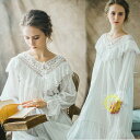 ネグリジェ パジャマ レディース 春夏秋冬 長袖 綿 無地 ナイティ ルームウェア 女性 可愛い 部屋着 女性パジャマ マキシ丈ワンピ レース刺繍花柄 パジャマ