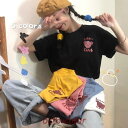 Tシャツ レディース 可愛い 落書き 半袖 夏 ゆるい トップス 韓国ファッション 原宿系 BF風 ヒップホップ ダンス おしゃれ ストリート風 カジュアル