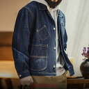 デニムジャケット シャツジャケット メンズ カバーオールジャケット 14oz DENIM ジージャン ブルゾン gジャン オーバーサイズ 大きいサイズ 多ポケット