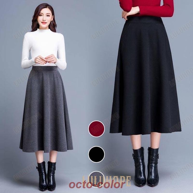 ロングスカート 秋 スカート 黒 レディース Aラインスカート オフィス ウエストゴム ミモレスカート 厚手 冬スカート 30代 40代 50代 通勤お洒落でシンプルな無地Aラインロングスカートが新入荷75cmのミモレ丈でとてもフェミニンでエレガントなイメージ動くたびに揺れるフレアとナチュラルな垂れ感は更に大人女性の魅力を演出優れた質感に程良い厚みの生地を使い、秋冬コーデに必ず大活躍ベーシックなデザインでいろんなファッションスタイルに似合うオフィス、普段の出かけやリゾート?パーティーなど、幅広い場合で着こなせるカラー：ブラック　グレー　ワイン素材　ポリエステルサイズ（cm）　S　M　L　XL　2XL　3XLS　総丈75　ウエスト60-66M　総丈75　ウエスト66-73L　総丈75　ウエスト73-80XL　総丈75　ウエスト80-862XL　総丈75　ウエスト86-933XL　総丈75　ウエスト93-100ご注意：※素人採寸ですので、若干の誤差がございます、ご了承ください。