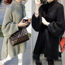 ワンピース レディース 秋 膝丈 ニットワンピース 長袖 ハイネック 秋冬 ニットワンピ 体型カバー 韓国ファッション 大人 ママワンピース 30代 40代(4)