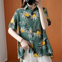 夏 シャツ ブラウス トップス レディース 半袖 前開き 綿 花柄 通気性いい 大人カジュアル 着痩せ オシャレしながら体型カバー