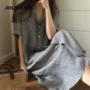 ワンピース レディース マキシワンピース 夏 半袖 しま ワンピース vネック シャツワンピ 韓国風 ロング丈 着痩せ オシャレ スリーブ リネン シャツロング