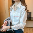 白シャツ シャツ ブラウス トップス 前開き レディース 折り襟 長袖 無地 コーデ シフォン ベーシック ゆったり シンプル カジュアル きれいめ オシャレ ...