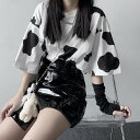 Tシャツ 半袖 レディース 牛柄Tシャツ カットソー トップス 牛柄 ゆったり 体型カバー カジュアル ホワイト 可愛い ダルメシアン 春夏