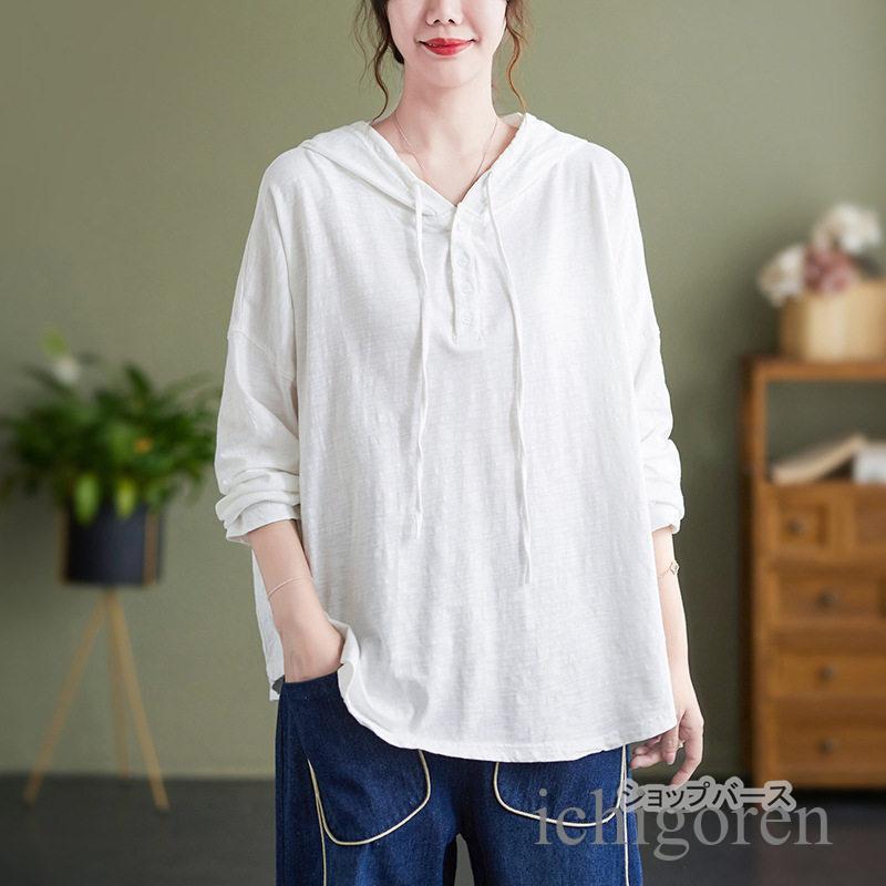 パーカー レディース 長袖 プルオーバー トップス リネン風 羽織 フード付き ゆったり おしゃれ 薄手 カジュアル 可愛い 体型カバー