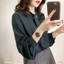 レディース ブラウス シャツ トップス 春秋 厚手 襟付き きれいめ パフスリーブ オシャレ 長袖 春服 無地 ゆったり 着痩せ ボウタイ フォーマル シフォン