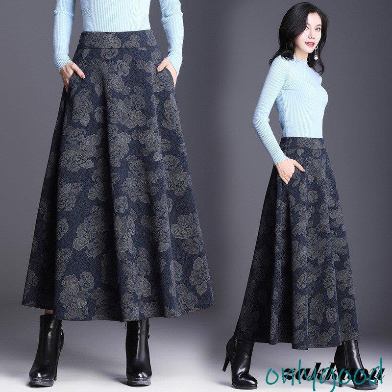 フレアスカート レディース 秋 冬ロング丈 秋冬ラシャ 大人 裏地あり スカート 秋冬 チェック柄花柄 エレガントなシルエットのフレアスカート40代50代