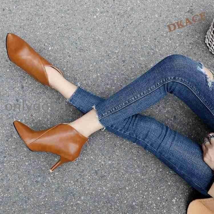 ブーティー Vカット ピンヒール ハイヒール ショートブーツ アンクルブーツ レディース 甲深 パンプス ..