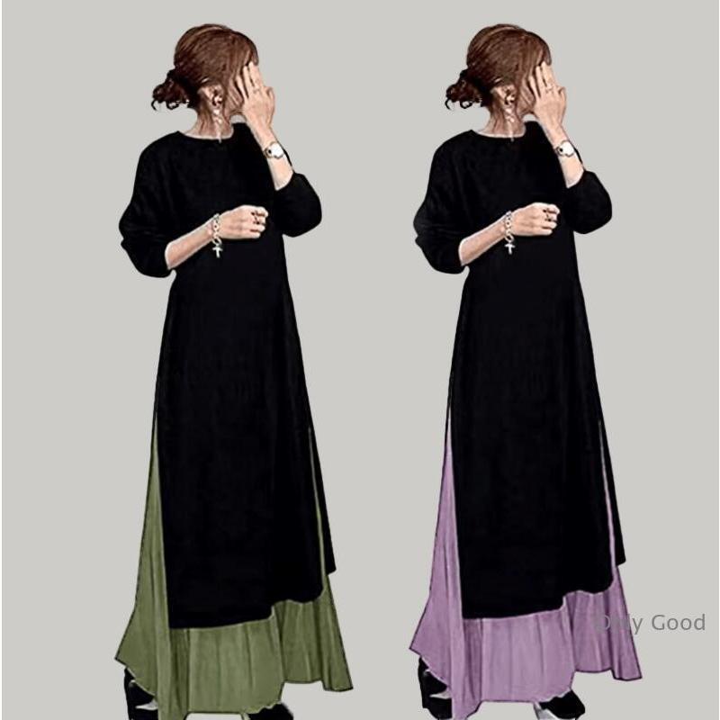 セットアップ ワンピース スカート ロングワンピース フレアスカート 2点セット レディース 秋物 秋冬 長袖 ゆったり スリット ウエストゴム 大人