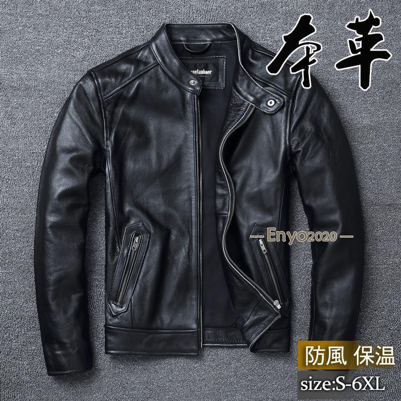 ライダースジャケット メンズ シングル 革ジャン 本革 レザージャケット 皮ジャン バイク レザー スタンド襟 ブルゾン B系 秋冬 冬服 バイカー