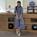 ワンピース 夏 レディース 半袖ワンピース ボーダー柄 ロングワンピ マリンセーラー サマーワンピース 5分丈袖 体型カバー マキシワンピース