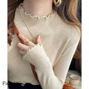 メロウフリルニットトップスプチハイネック トップス プルオーバー 厚手 無地 ゆったり カジュアル 着痩せ 秋冬