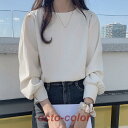 トップス シャツ ブラウス 袖あり 長袖 パフスリーブ 襟なし ラウンドネック かわいい 可愛い 綺麗 大人可愛い きれいめ シンプル カジュアル 大人 上品