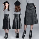 レザー スカート レディース スカート ロングスカート Aラインスカート 革スカート ミモレ丈 ハイウエスト フレアスカート スリム 着痩せ秋冬スカート
