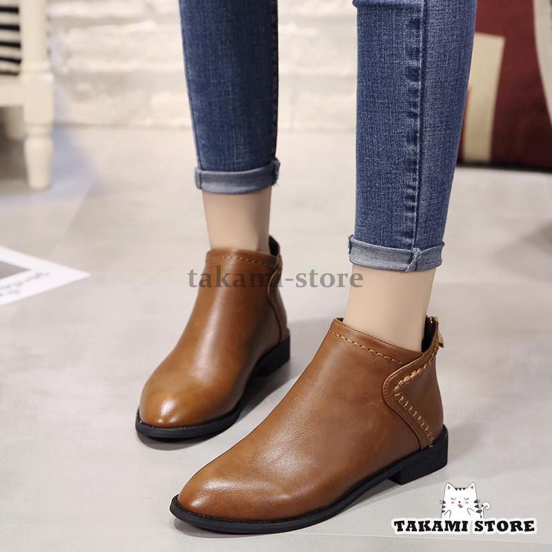 ショートブーツ レディース ブーツ 太ヒール 厚底 ローヒール 無地 ジッパー カジュアル 痛くない 通勤通学 大きいサイズ おしゃれ 秋冬
