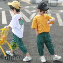 子供服 セットアップ 夏 男の子 子供ジャージ キッズ 韓国子供服 ジュニア 上下セット 半袖 Tシャツ 九分丈パンツ ベビー服 男児 おしゃれ 通学着 通園着
