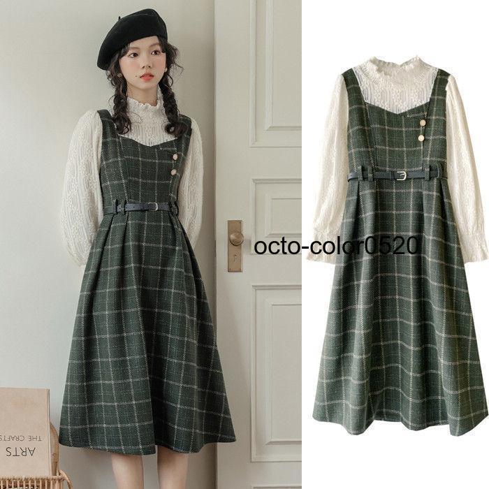 レディース ワンピース レトロワンピース レディース 女子ワンピ 長袖 春 秋 冬 膝下丈 ロング丈 可愛..