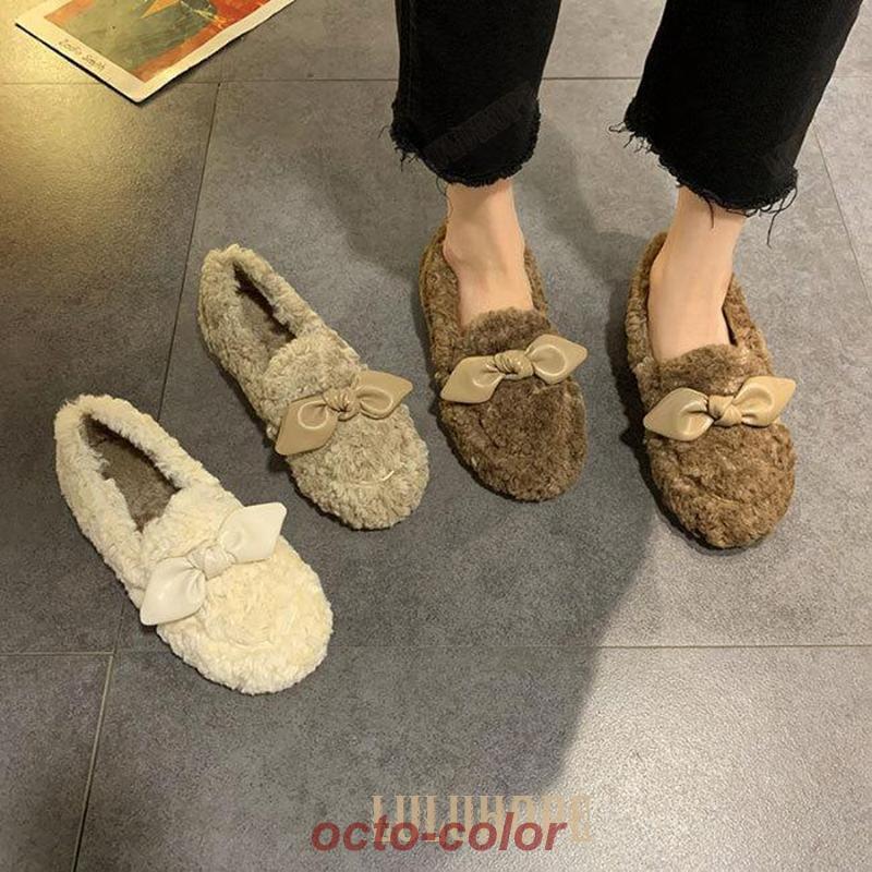 シューズ レディース 冬 ボア 靴 スリッポン オシャレ 暖かい ふわふわ もこもこ リボン 女性用 外出 ..